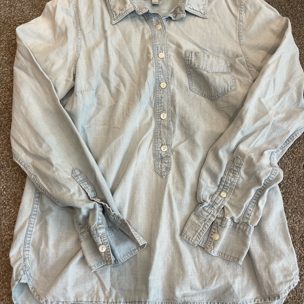 J. Crew Light Blue Casual Denim Button Down Shirt